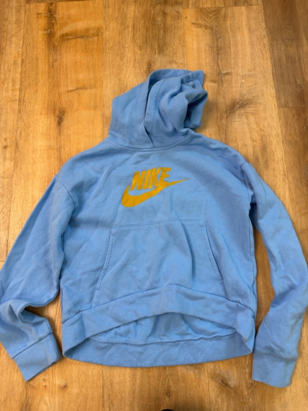Nike Kids Light Blue Hoodie with Yellow Logo